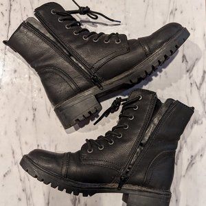 Black Faux Leather Combat Boots